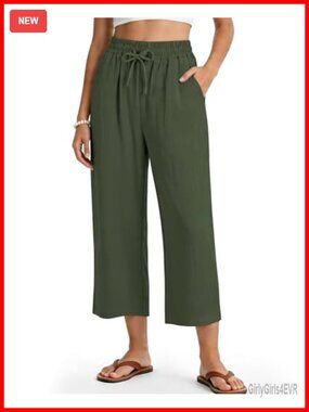 Women's High Waist Drawstring Loose Fit Capri Pants with Pockets